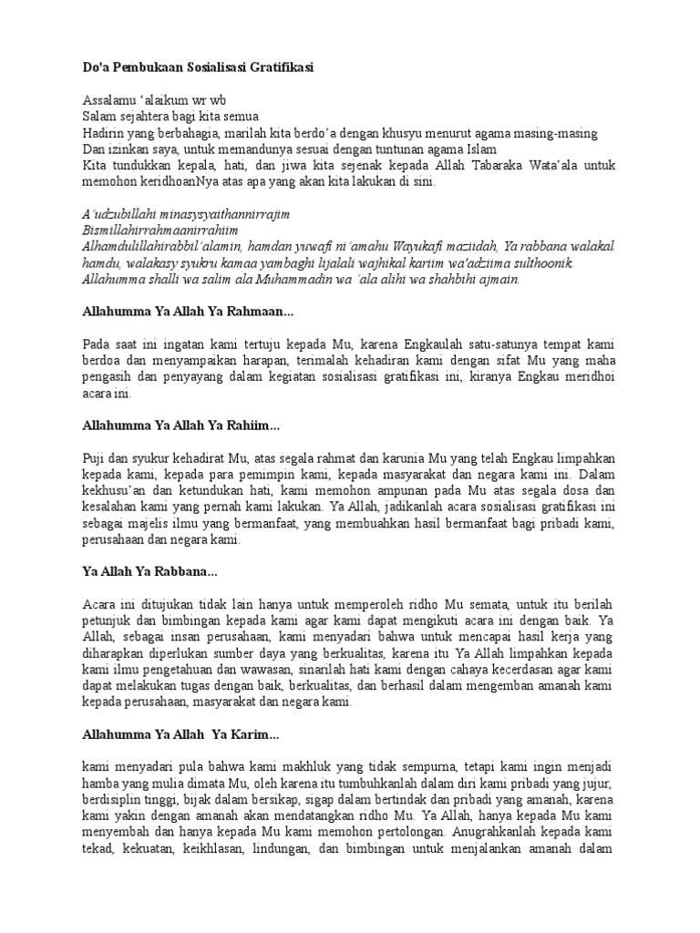Doa Pembukaan Sosialisasi Gratifikasi