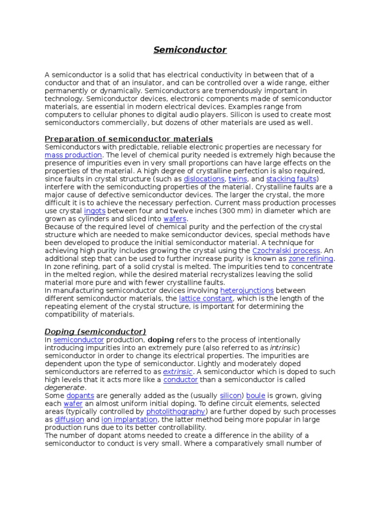 Types and Preparation of Semiconductors | PDF | Semiconductors | Doping ...