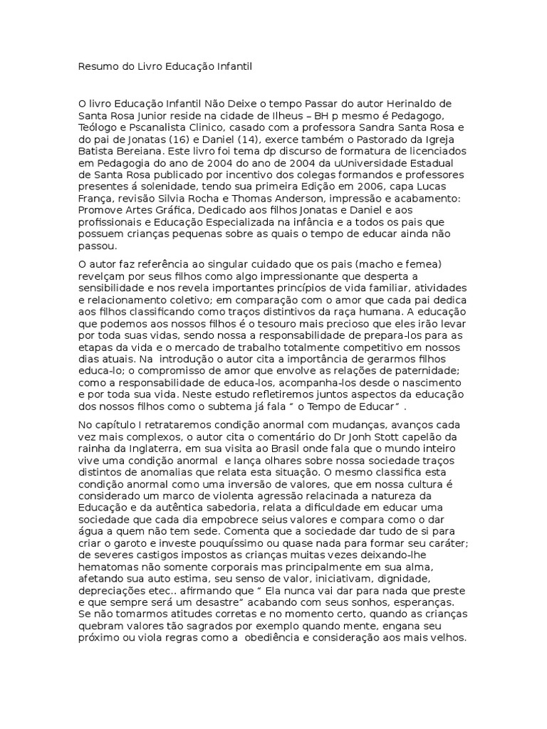 Resumo do Livro Educação Infantil | PDF | Pré-escola | Amor