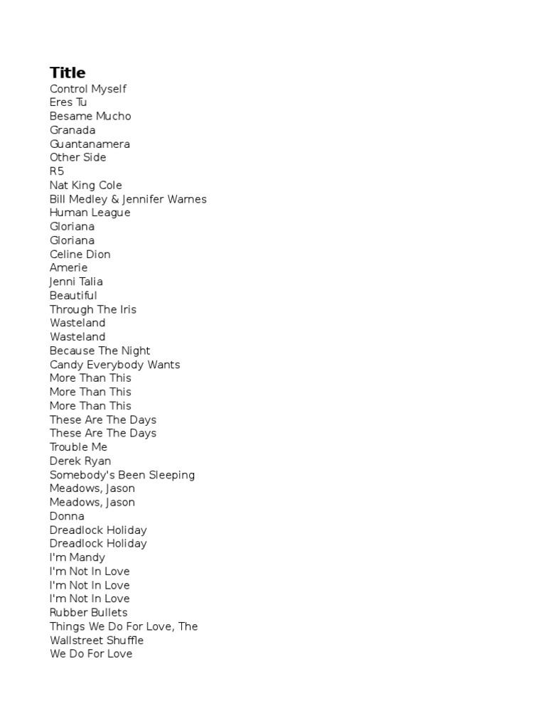 17 Song List By Artist Pdf