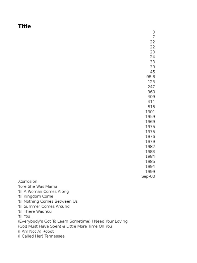 17 Song List By Title Entertainment General