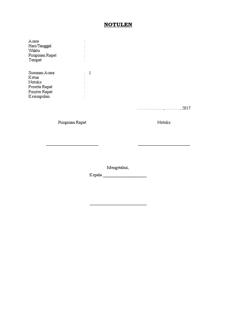Contoh Format Notulen Rapat Sekolah | PDF