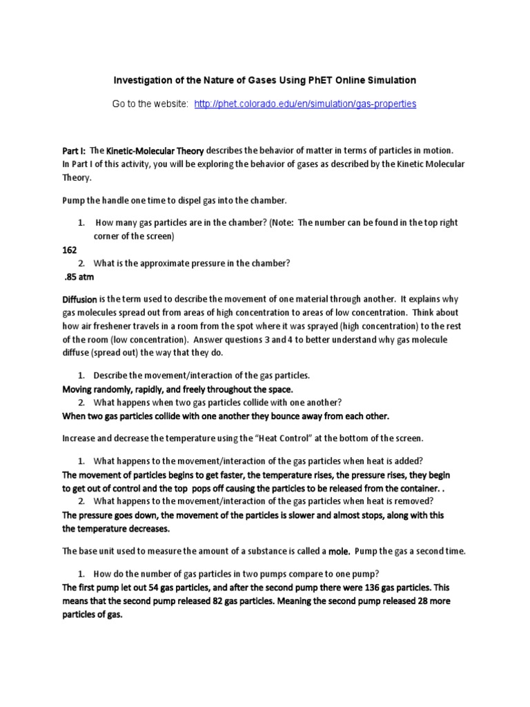 worksheet The Behavior Of Gases Worksheet Answers gaslawsexplorationlab gases pressure