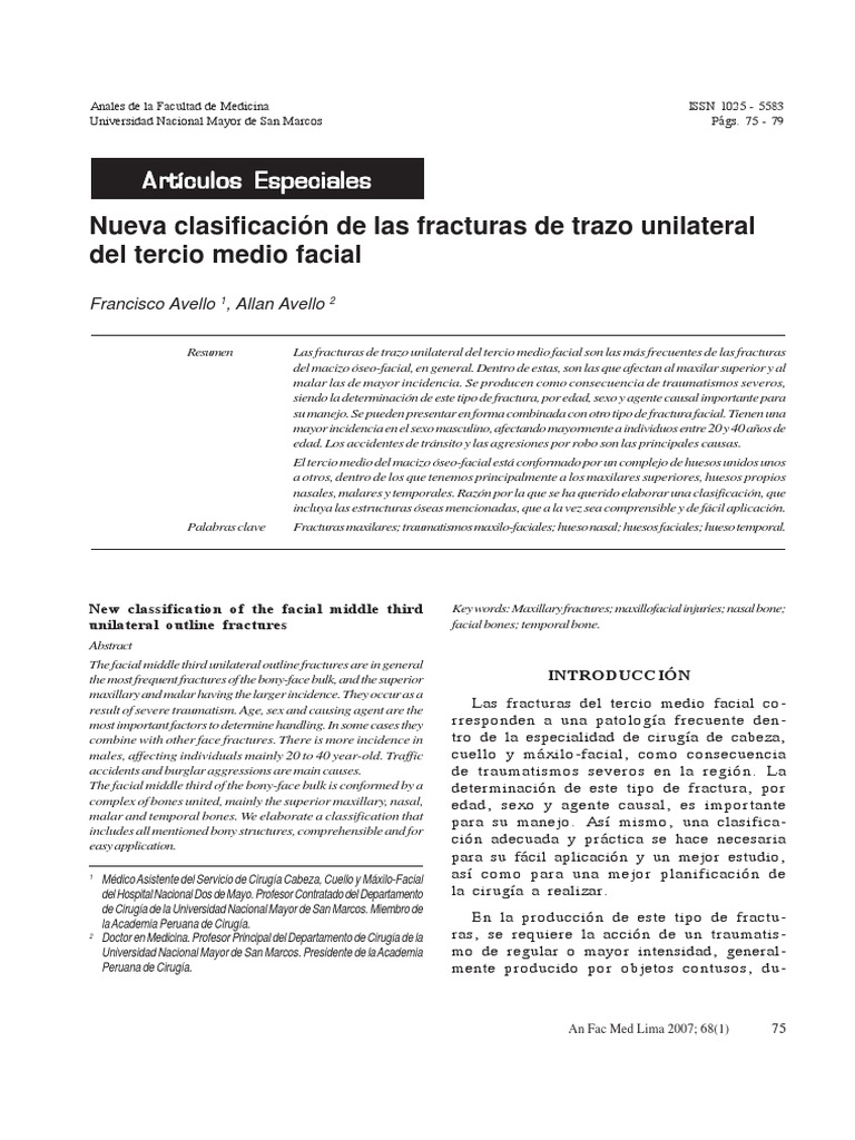Clasificación de fracturas faciales unilaterales | PDF | Cara ...