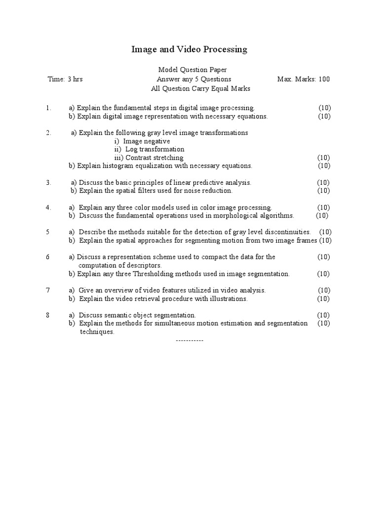 Image and Video Processing Model Question Paper | PDF
