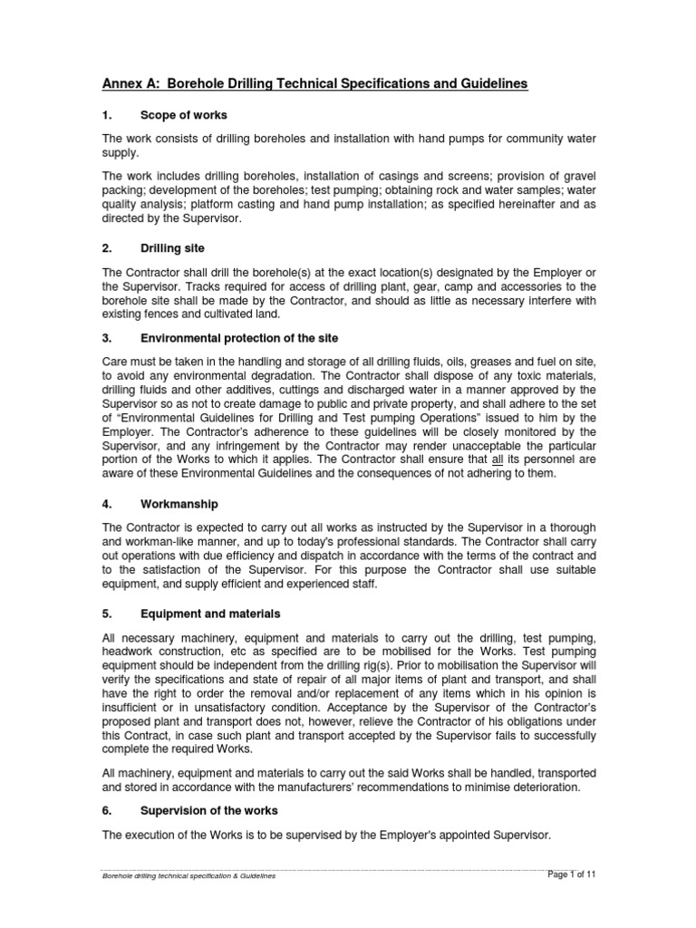 Borehole Drilling Specifications Guide | PDF | Borehole | Casing (Borehole)
