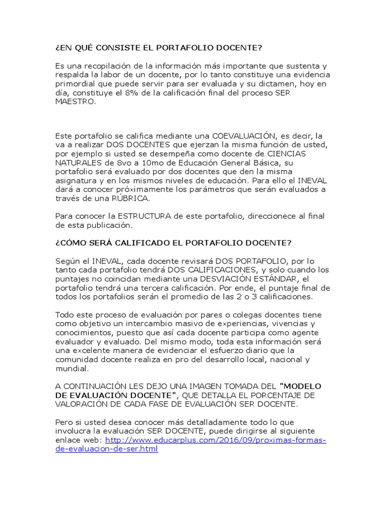 Evaluación y Estructura del Portafolio Docente | PDF | Maestros ...