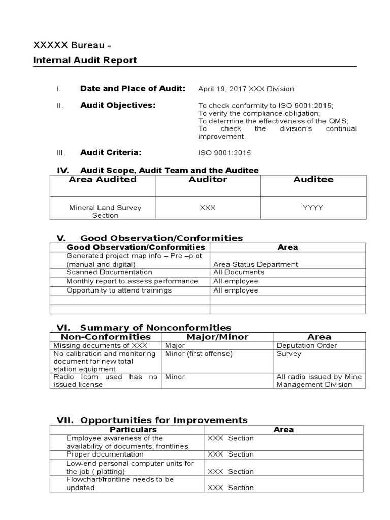 ISO Audit Report Sample  PDF  Auditor
