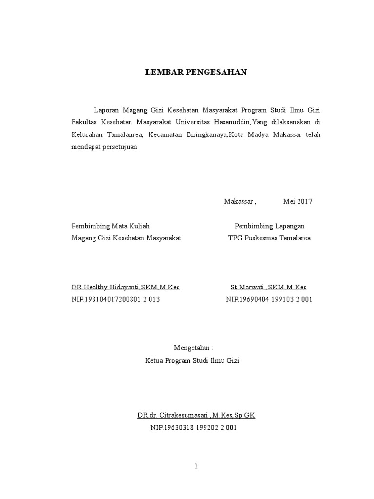 Kata Pengantar Laporan Magang Gizi