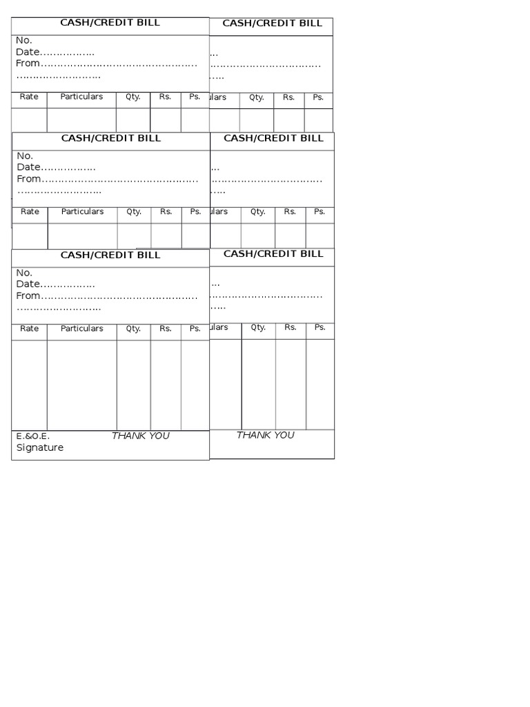 Cash/Credit Bill Cash/Credit Bill: E.&O.E. E.&O.E | PDF