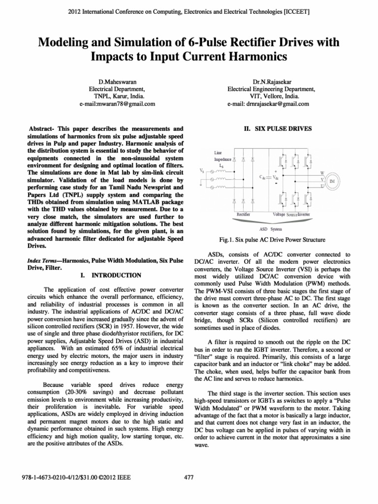 Modeling and Simulation of 6-Pulse Rectifier Drives With | PDF | Power ...