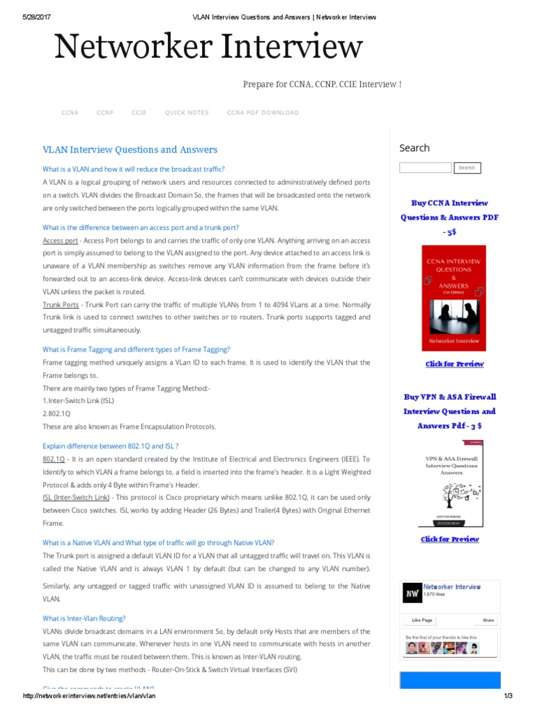 answers questions and switch network Interview VLAN Switch  Answers Network and Questions