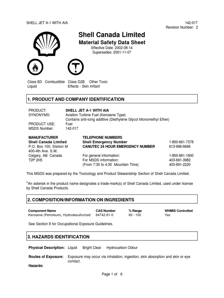 Msds Jet A1 Shell Current PDF Combustion Personal Protective