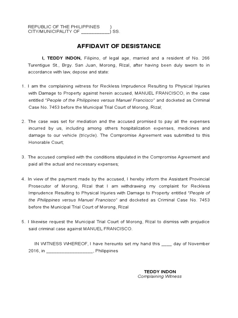 Affidavit of Desistance | PDF