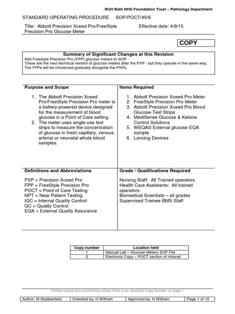 SOP Abbott Precision Xceed Pro Glucose Meter Blood Sugar Medicine