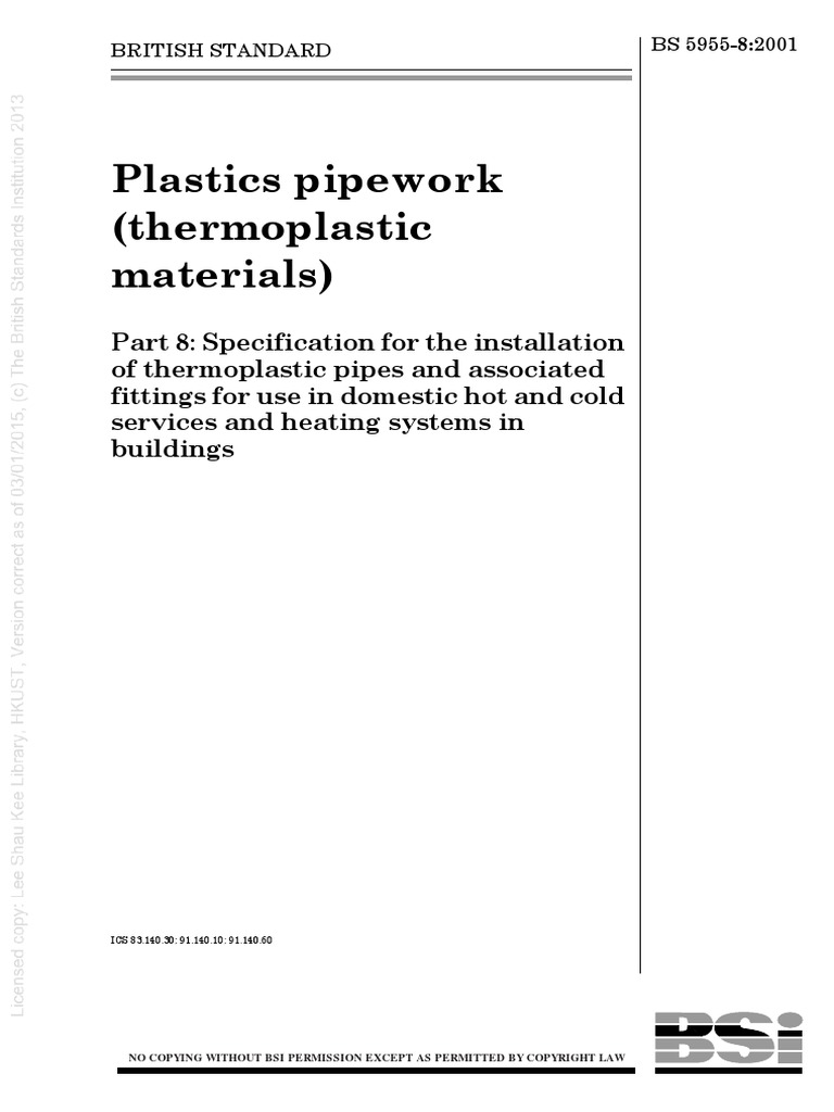 (BS 595582001) Plastics Pipework (Thermoplastics Materials