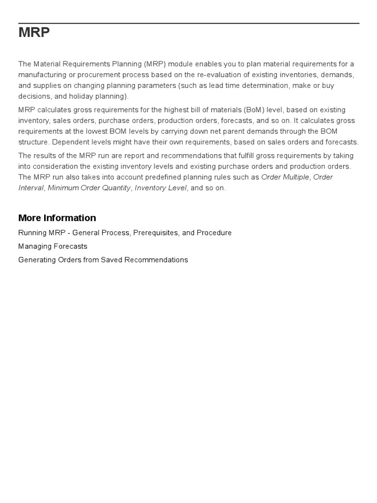 MRP - SAP Documentation | PDF | Business