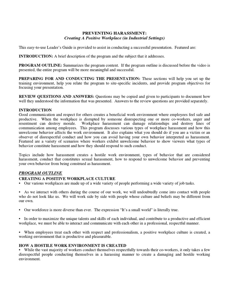 Preventing Workplace Harassment Guide | PDF | Harassment | Sexual ...