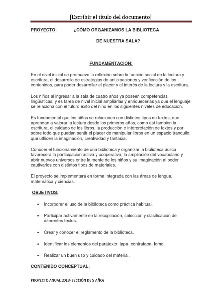 periodista preparar manguera Proyecto Biblioteca | PDF | Lectura (proceso) | Escritura