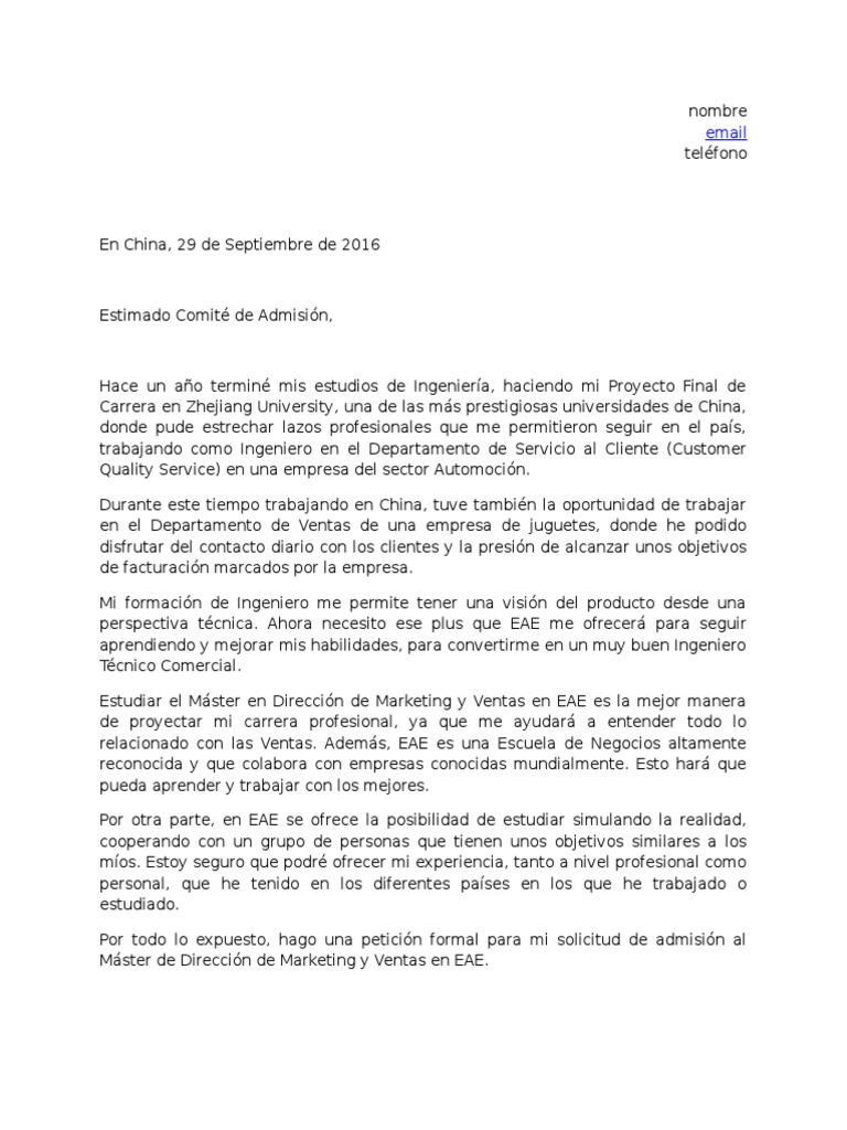 Carta de Motivación EAE