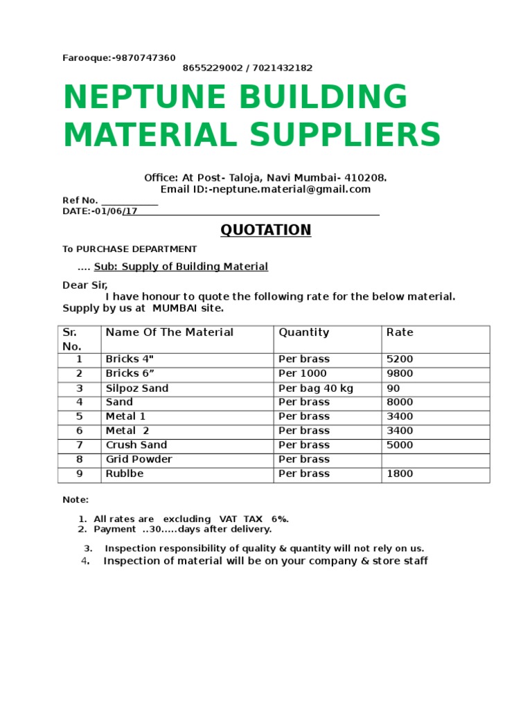 Building Material Quote for Buyers | PDF