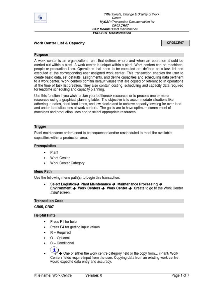 Work Center Management in SAP CR05 | PDF | Software Engineering ...