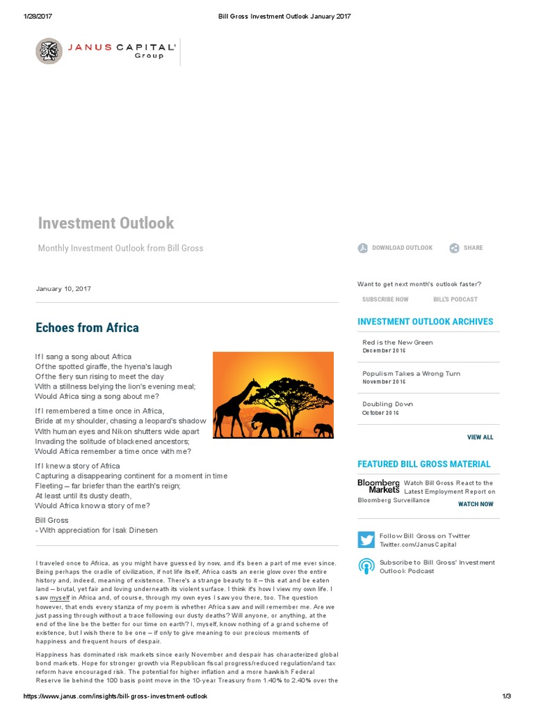 Bill Gross Investment Outlook January 2017 PDF Bonds (Finance