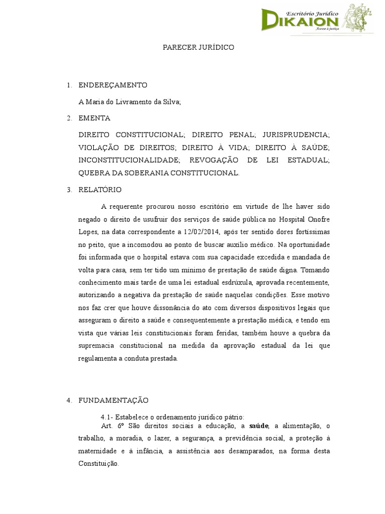 Modelo - Parecer Jurídico | PDF | Constituição | Lei Estatutária