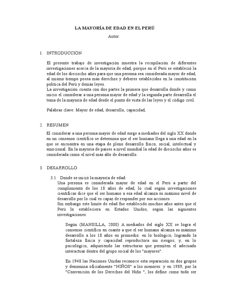 La Mayoría de Edad en El Perú | PDF | Sociedad | Familia
