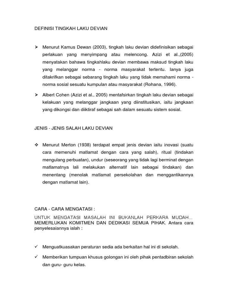 Definisi Tingkah Laku Devian