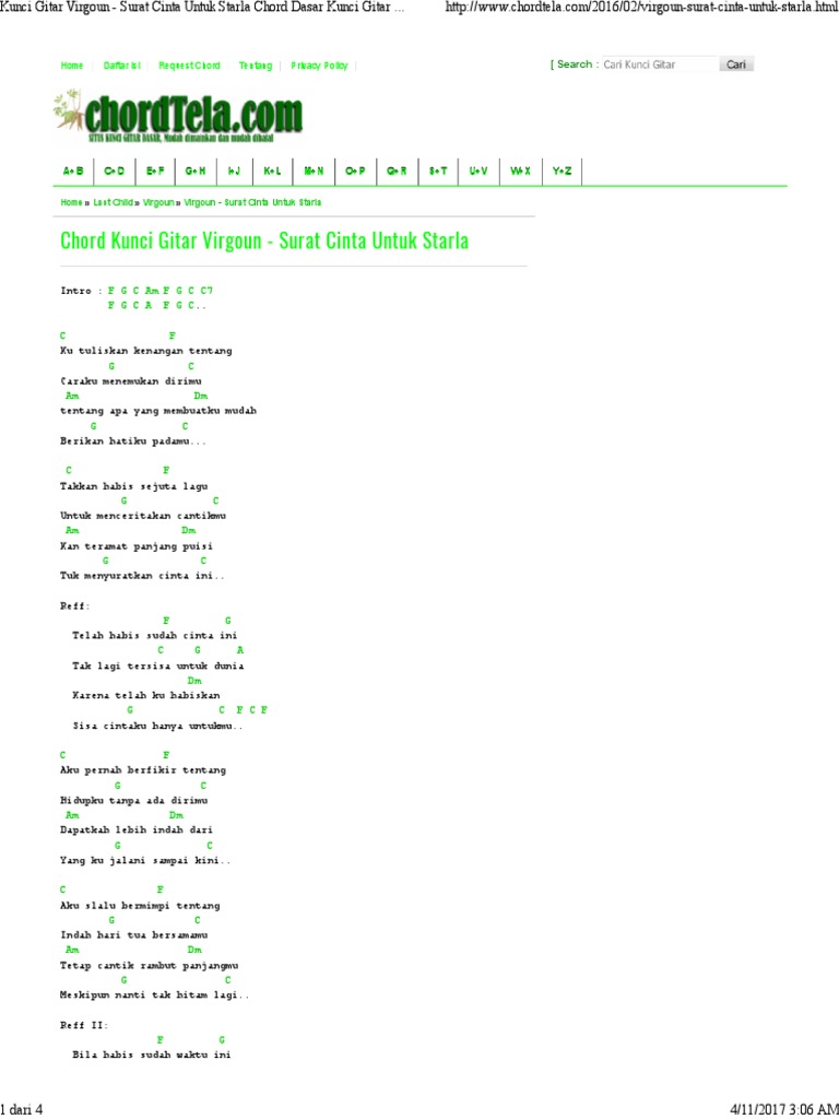 Chord Surat Cinta Untuk Starla Mudah - Sheet and Chords Collection