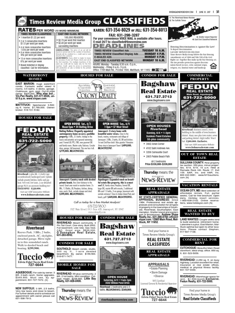 Riverhead NewsReview Classifieds and Service Directory June 1, 2017