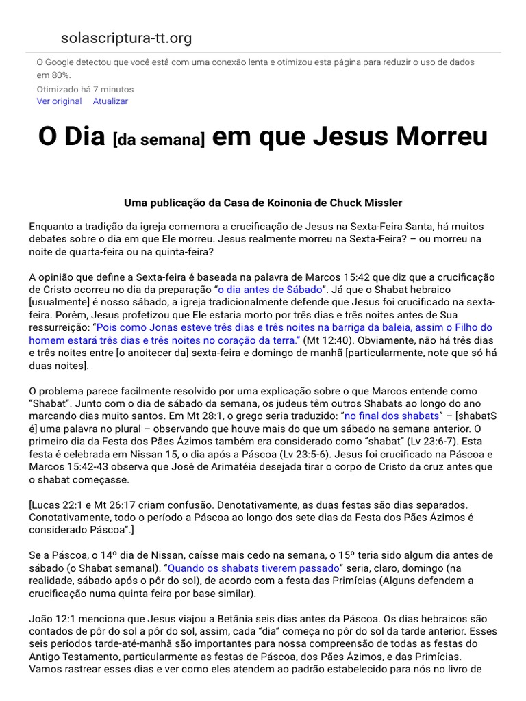 O Dia (Da Semana) em Que Jesus Morreu | PDF | Páscoa | Shabat