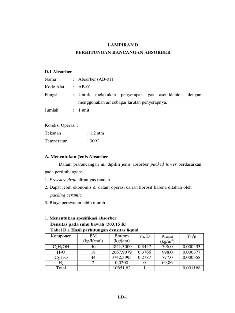 Perancangan Absorber Gas Asetaldehida | PDF