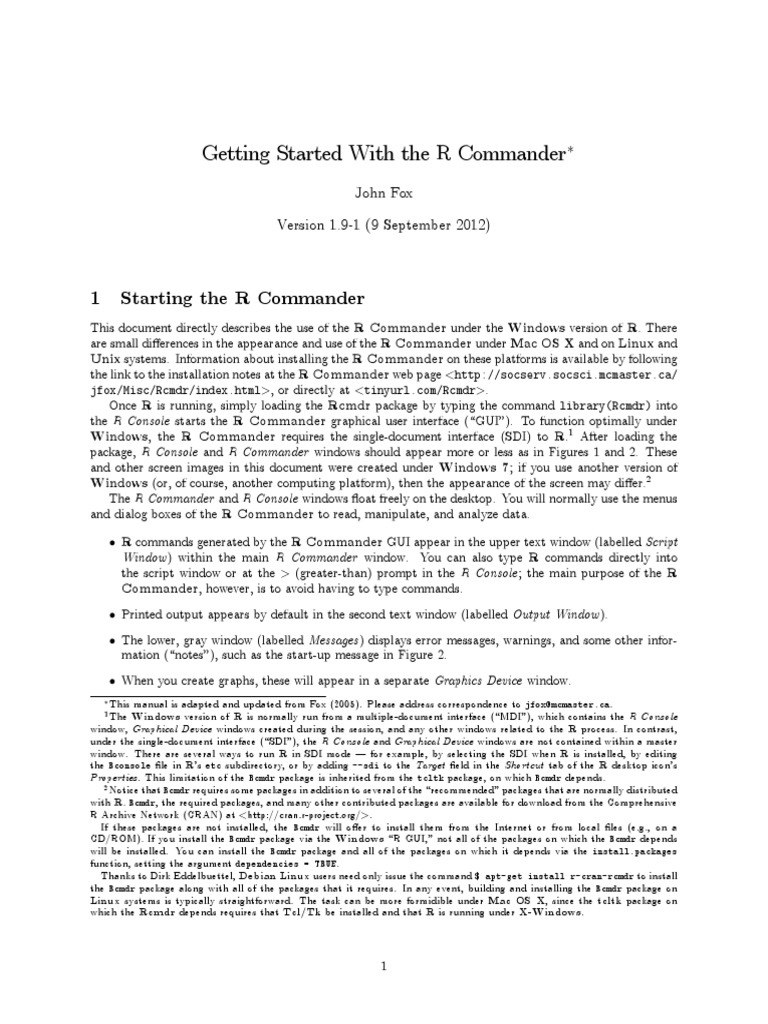 Fox 2012 Getting Started With The RCMDR v.1.9 1 | PDF | R (Programming ...