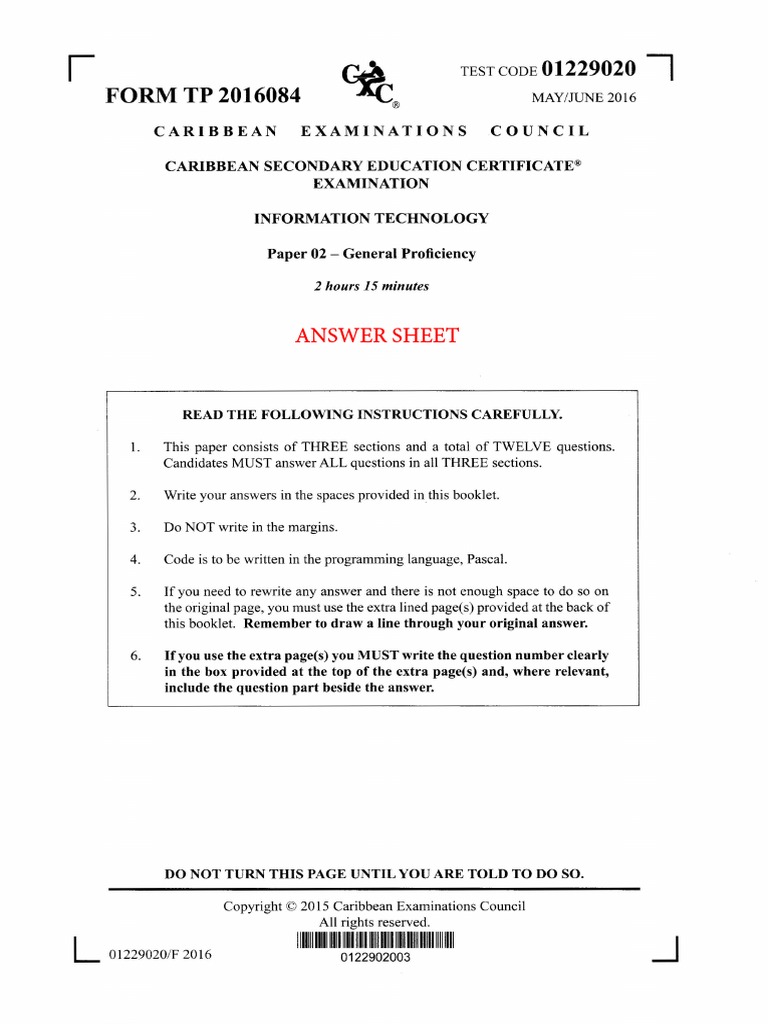 CSEC IT Paper 2 Answer Sheet 2016 | PDF | Web Page | Software