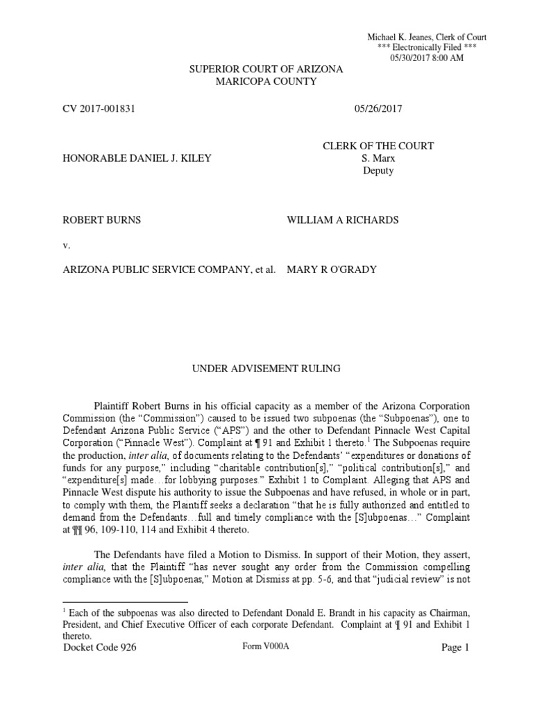 Burns V Aps Minute Entry Placing Stay 053017 m7857738 PDF Subpoena