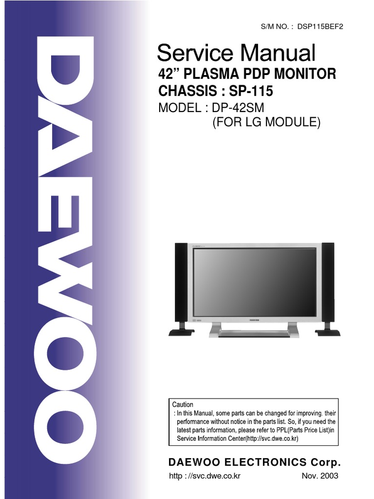 DAEWOO SP115 CHASSIS DP42SM PLASMA TV SM.pdf | Electrical Connector |  Amplifier