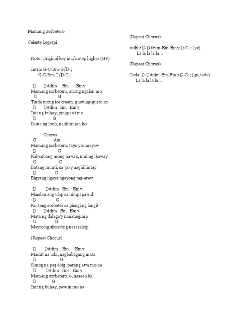 Mamang Sorbetero Chords Pdf