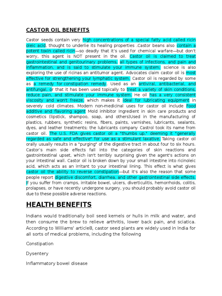 Castor Oil PDF Lymphatic System Menstruation