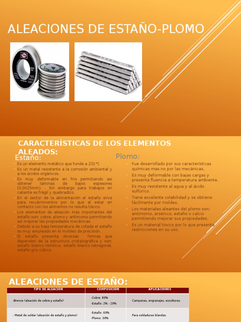 Aleaciones de EstañoPlomo PDF Estaño Aleación
