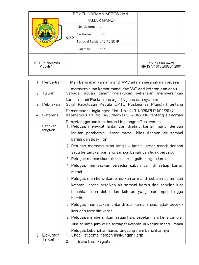 Sop 7 Pemeliharaan Kebersihan Kamar Mandi