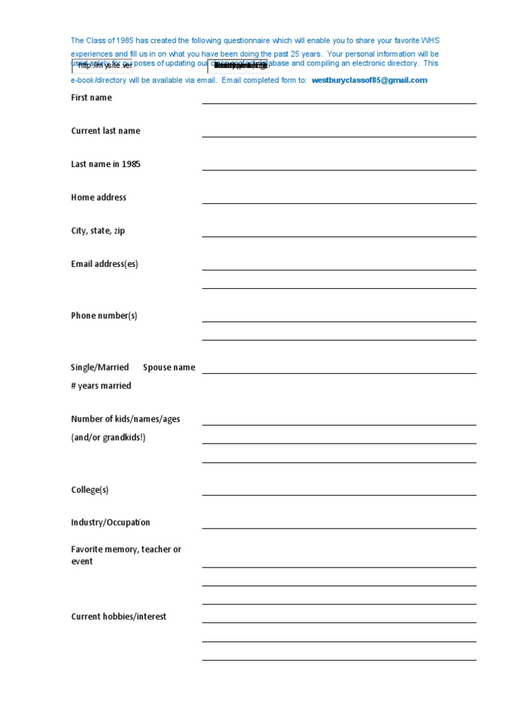 Westbury Directory Form | PDF