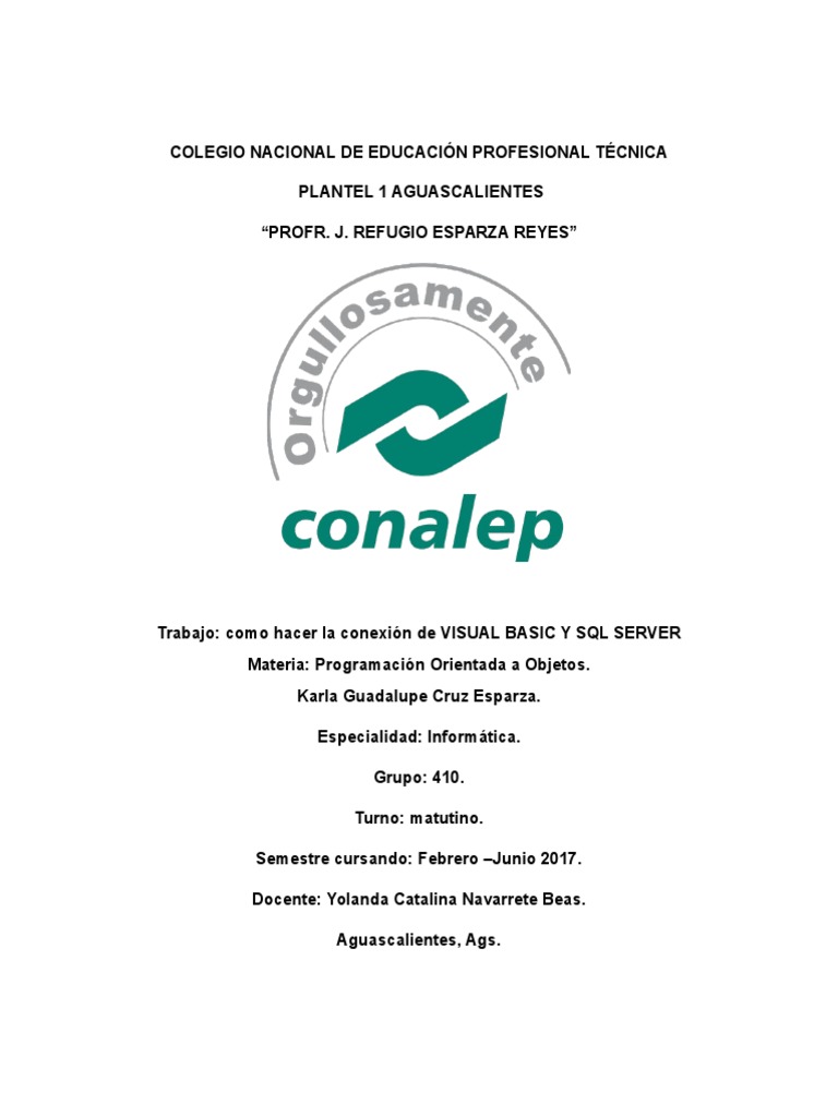 Conexión de Visual Basic a SQL Server | PDF | Servidor SQL de Microsoft ...