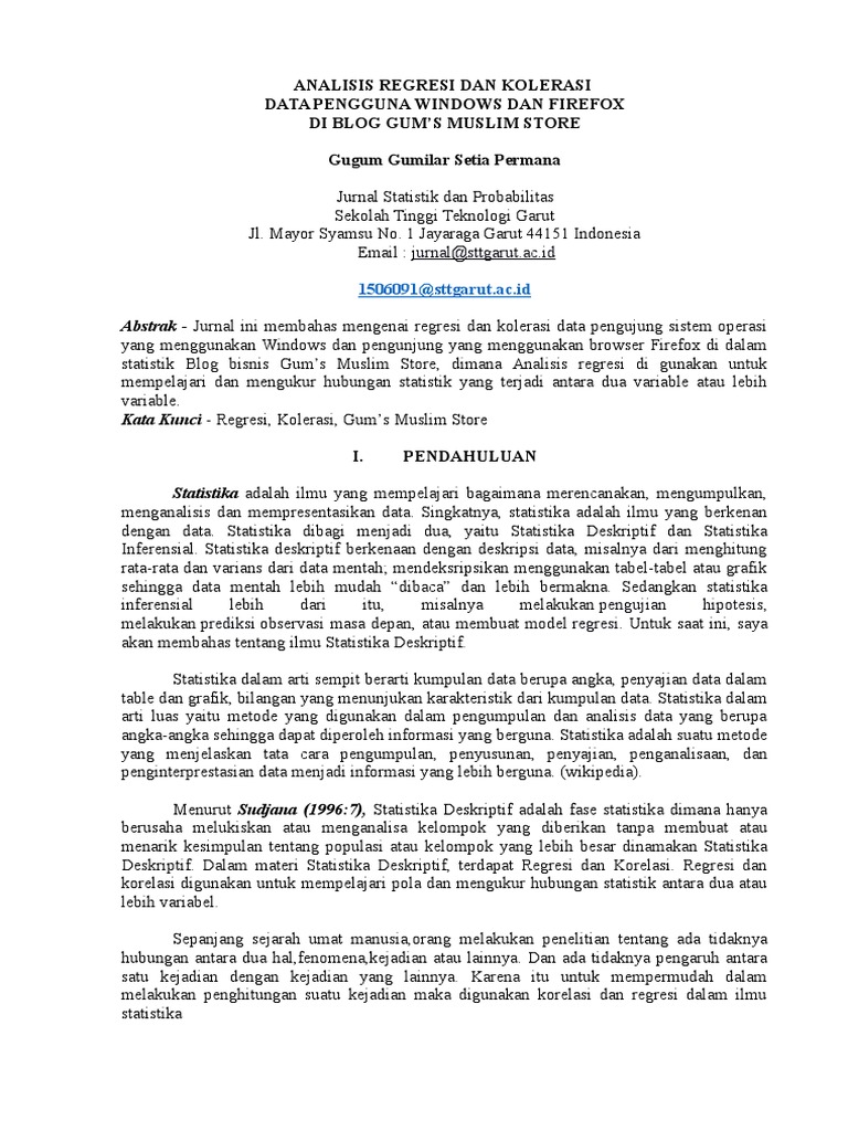 Jurnal Regresi Kolerasi 1506091 Gugum Gumilar S P