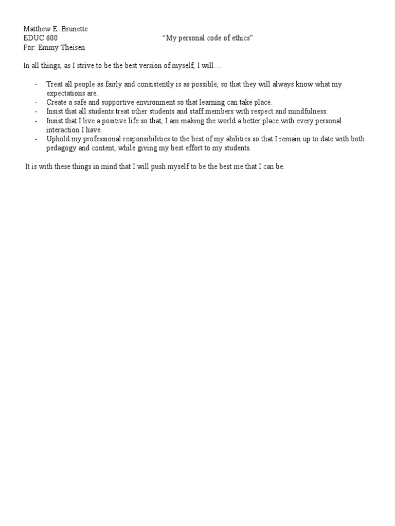 Personal Code of Ethics | PDF