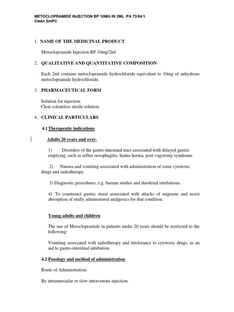 Metoclopramide HCL Metoclopramide Inj 10mg-2ml Ire | PDF ...