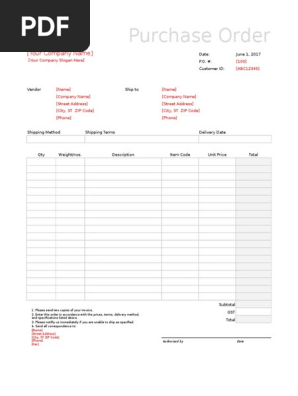 Blank Purchase Order Form