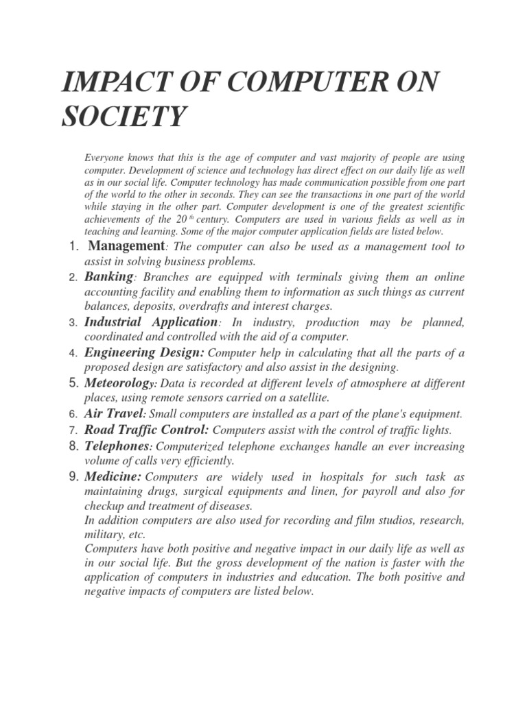 Impact of Computer on Society Automation Free