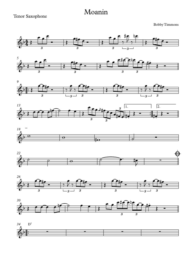 Moanin Tenor Saxophone PDF PDF